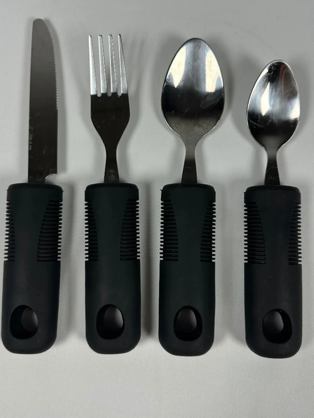 Adaptive Utensils 4 Piece Set Black Easy Grip Handles Elderly Friendly